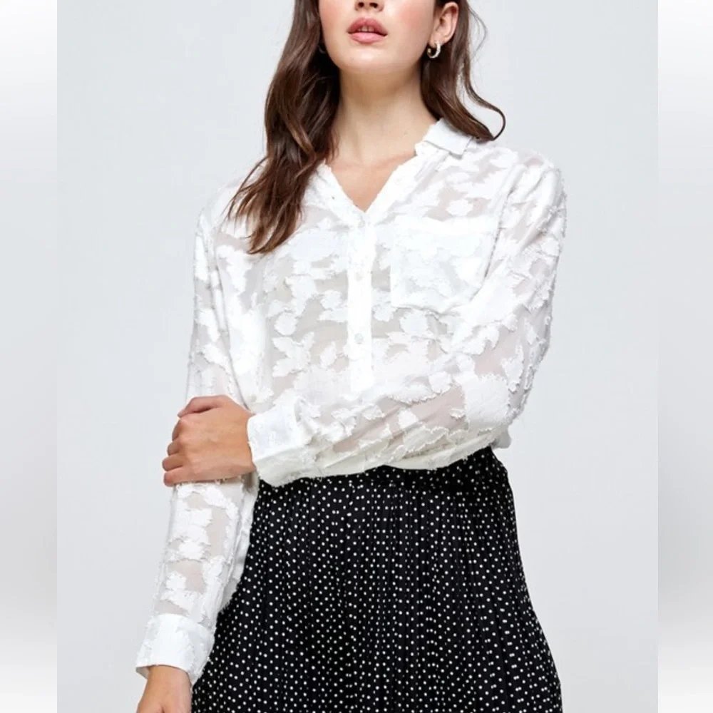 White Mesh button down pocket shirt